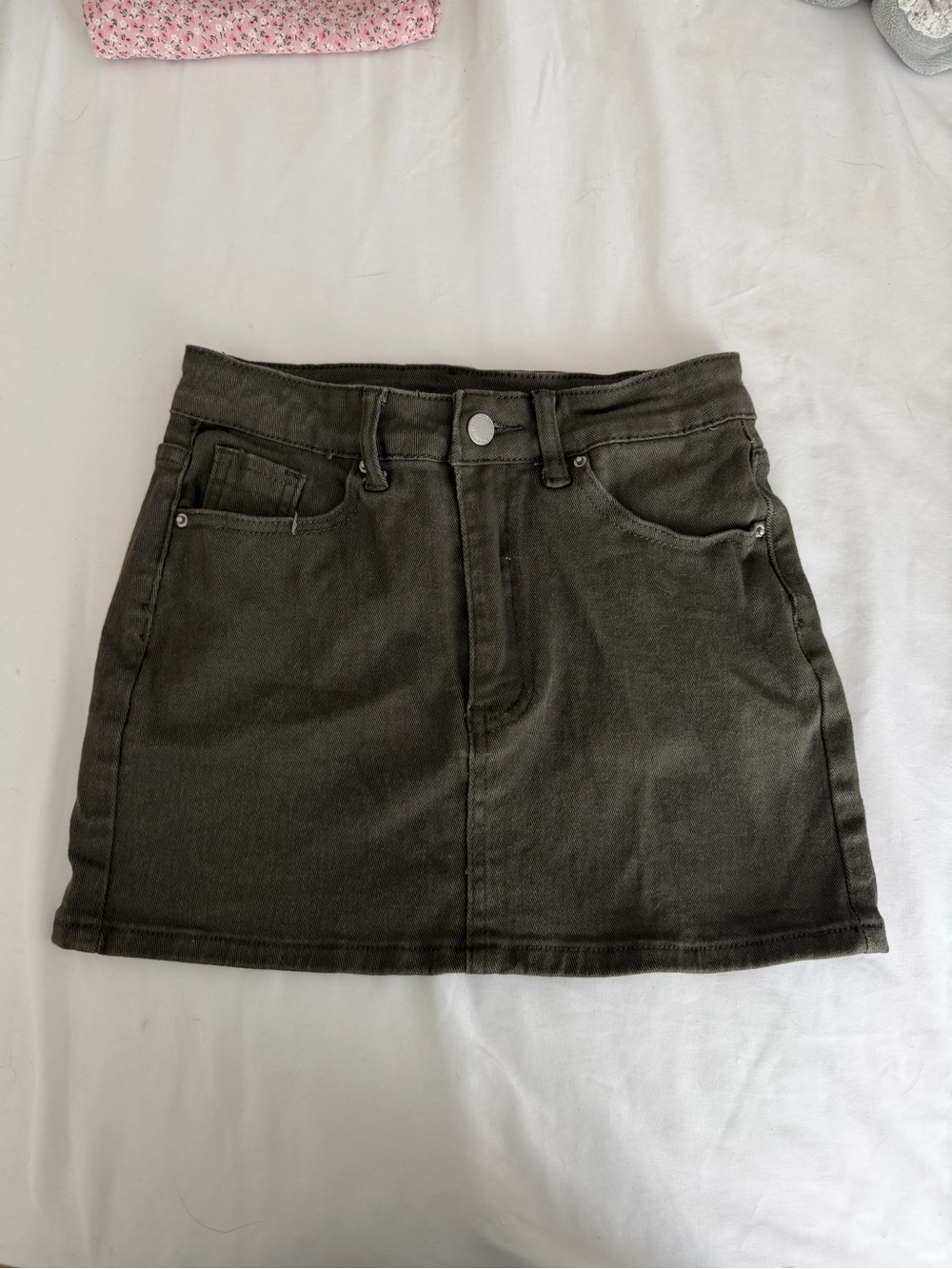 SHEIN Olive Green Denim Mini Skirt